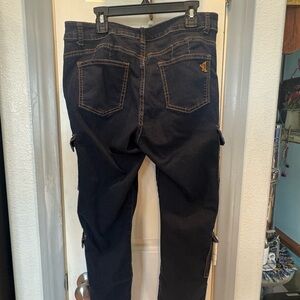 Juniors cargo dark blue jean 11/12 cute Stitching elastic at bottoms